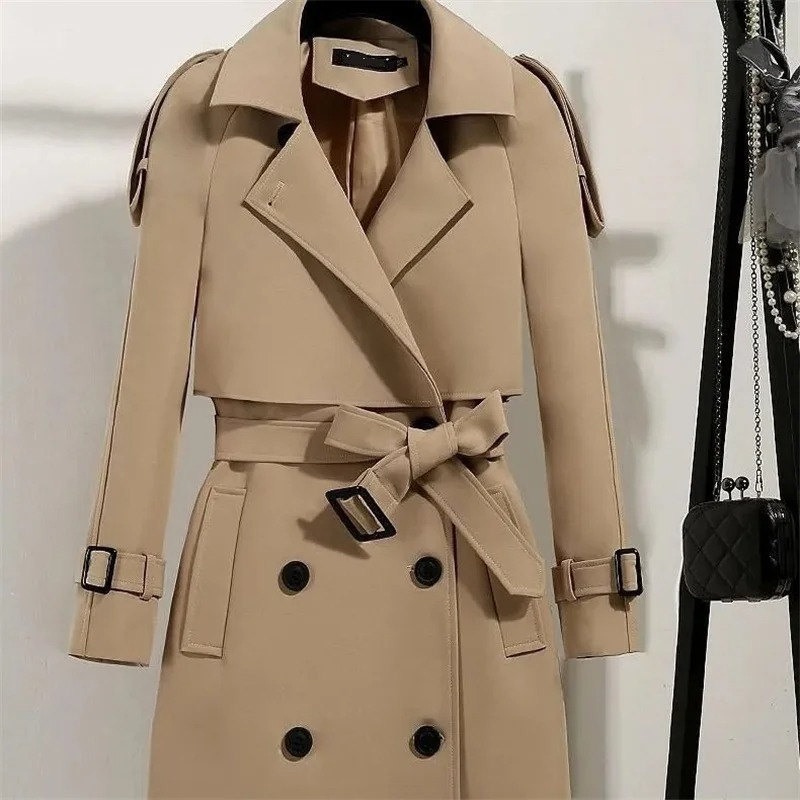 Graceon - Damen Mantel Trenchcoat-Stil, Doppelreihig, Mit Gürtel und Schulterklappen