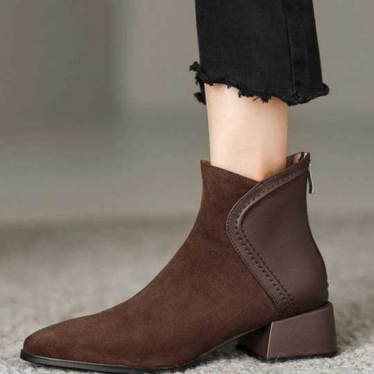 Menolta - Damen Stiefeletten mit Blockabsatz und Kontrastdetails, Modernes Design