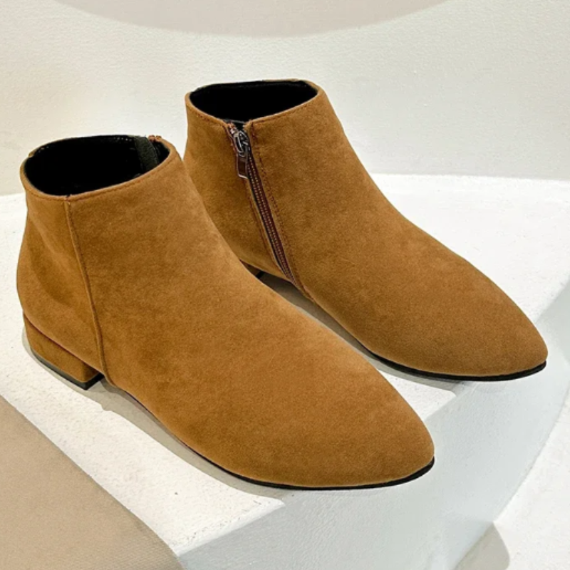 Solvane - Damen Stiefeletten mit Flachem Absatz und Seitlichem Reißverschluss, Elegant