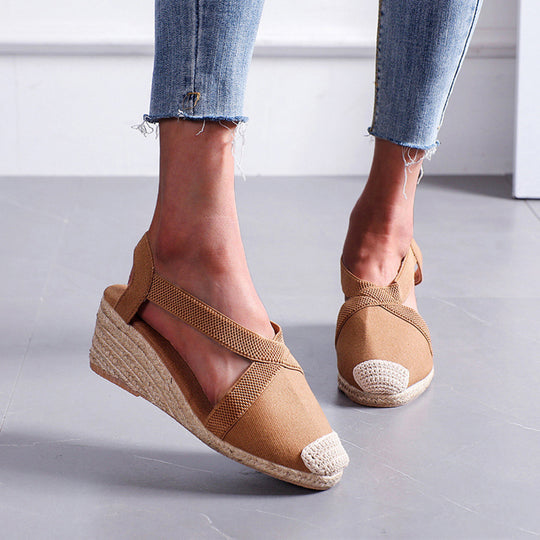 VIDA Damen Espadrilles mit geflochtener Strohkeilsohle