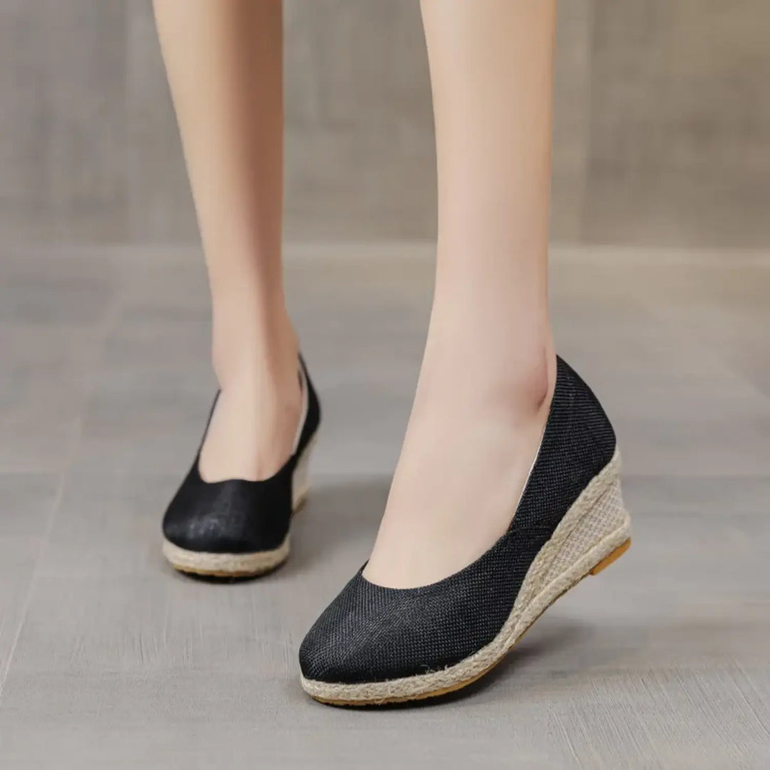 VIDA Hanfkeilsohlen-Leinwandstoff-Damen Espadrilles