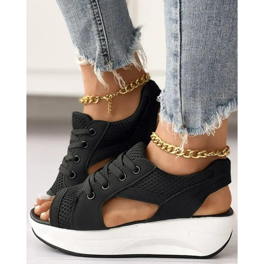 VIDA Sandalen | Trendy Offene Sneakers/Sandalen mit Schnürsenkeln und dicker Sohle für Damen