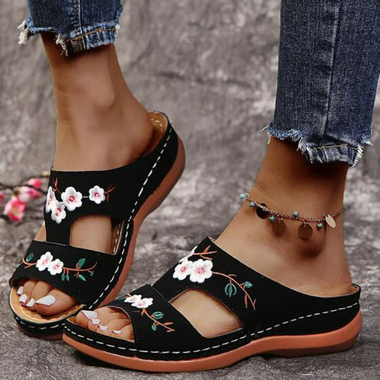 VIDA Orthopädische Retro Blumen Sandalen