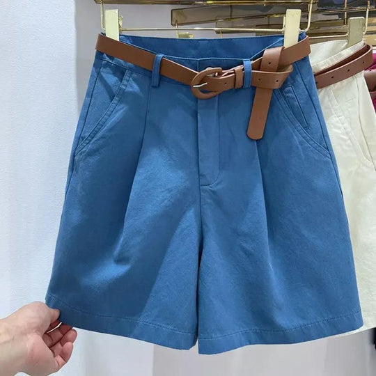 VIDA Blaue Damen Short Aus Baumwolle Mit Gürtel