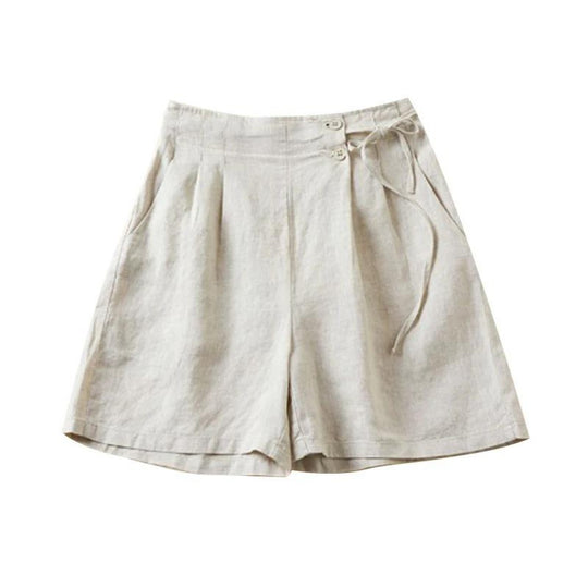 VIDA Khaki Hohe Taille Knopf Seitenband Damen Short