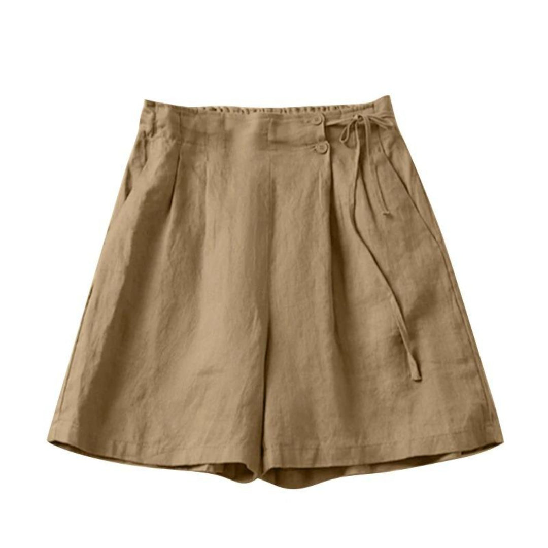 VIDA Khaki Hohe Taille Knopf Seitenband Damen Short