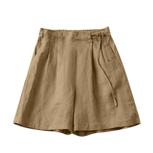 VIDA Khaki Hohe Taille Knopf Seitenband Damen Short