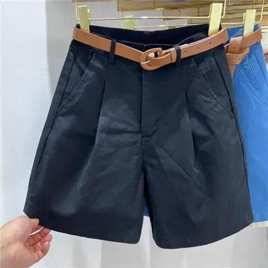 VIDA Blaue Damen Short Aus Baumwolle Mit Gürtel