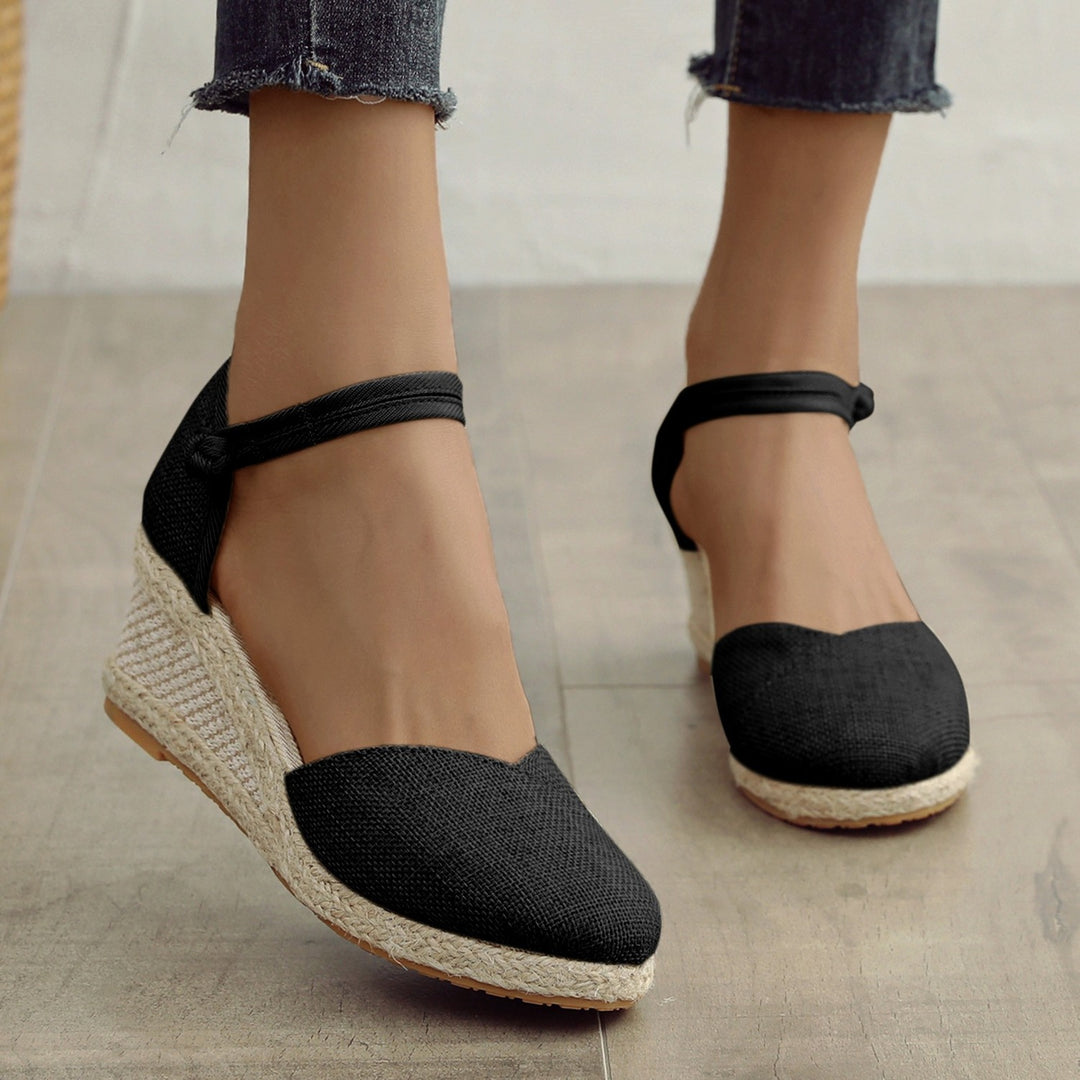 VIDA Knöchelriemen Keilabsatz Damen Espadrilles aus Leinwandstoff