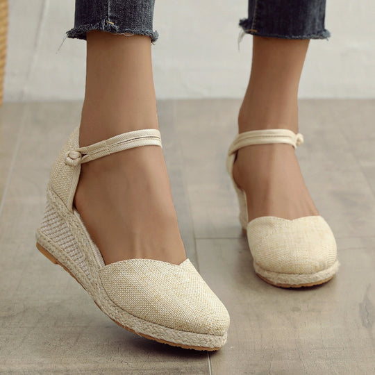 VIDA Knöchelriemen Keilabsatz Damen Espadrilles aus Leinwandstoff