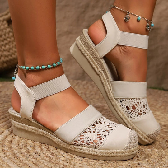 VIDA Damen Espadrilles mit geschlossener Spitze und Knöchelriemen