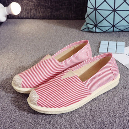 VIDA Flache Damen Espadrilles aus Leinwandstoff mit Streifenmuster