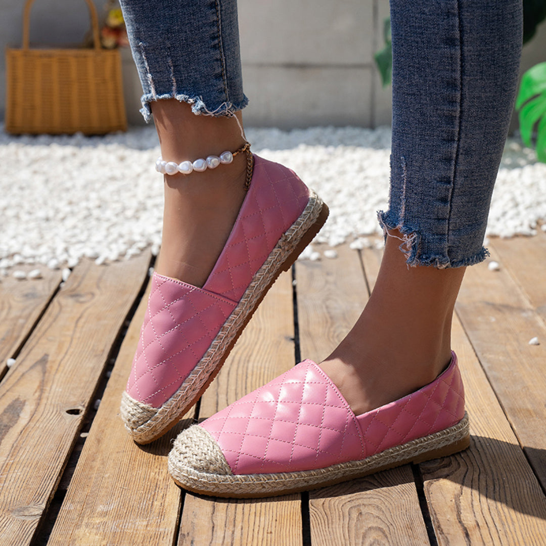 VIDA Gerippte Lederoberseite Schwarz Rosa Damen Espadrilles